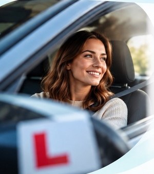 Learner driver with L plate
